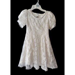 Vtg 90s Jessica McClintock Lace Overlay Dress Puff Sleeve 7/8 wedding party READ